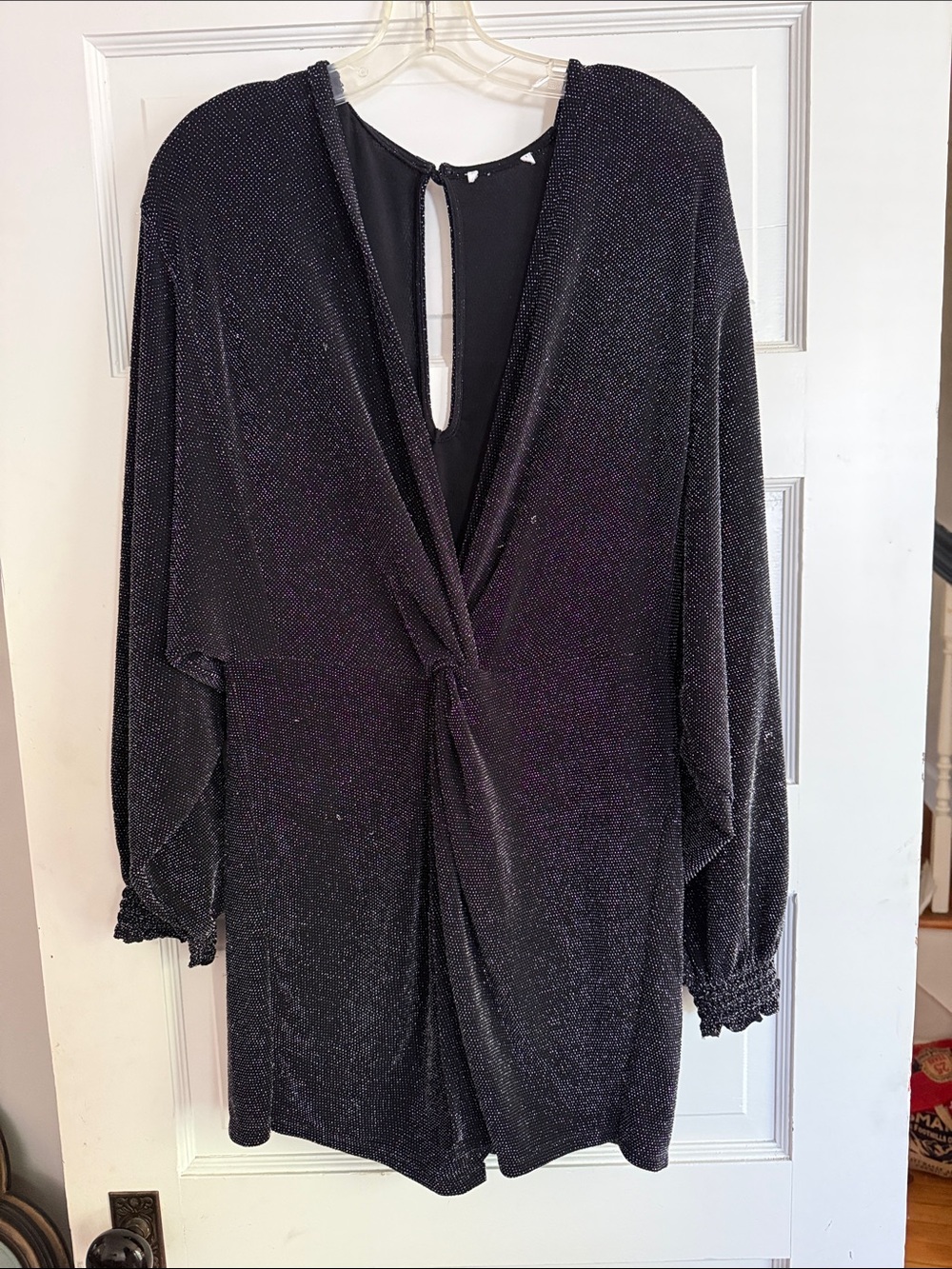 Sparkle Black Long-Sleeve V-Neck Dress